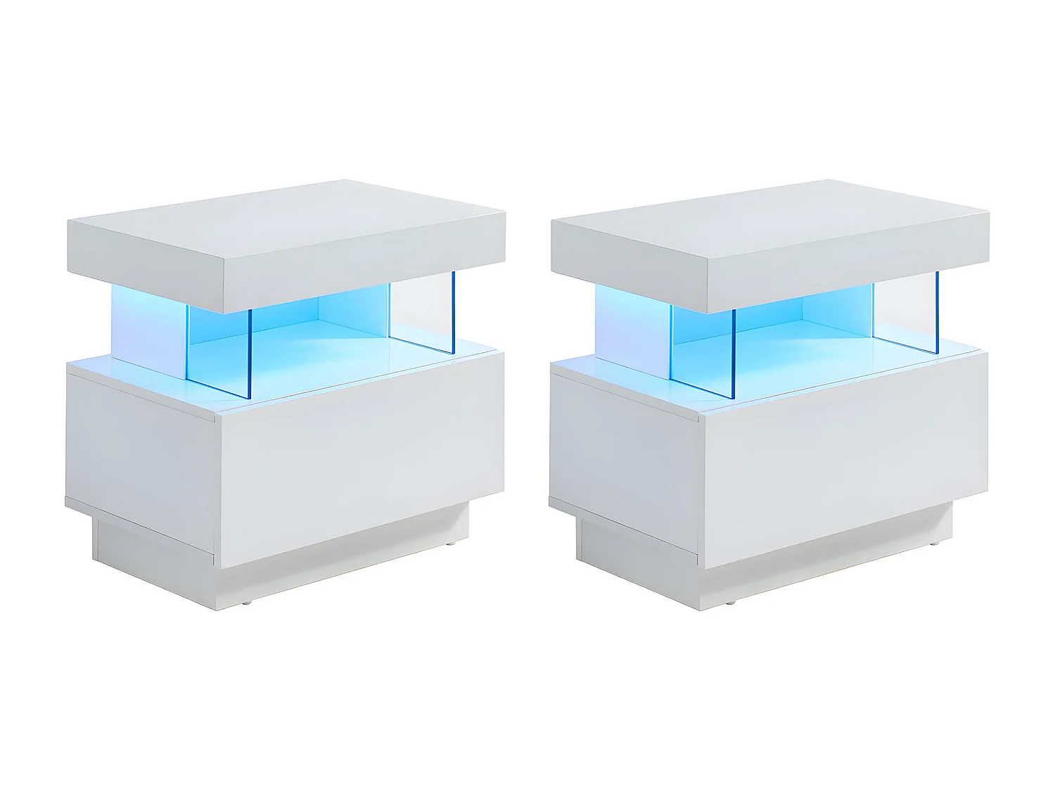 Lot de 2 tables de chevet 1 tiroir et 1 niche - Avec LEDs - MDF - Blanc laqué - FABIO II