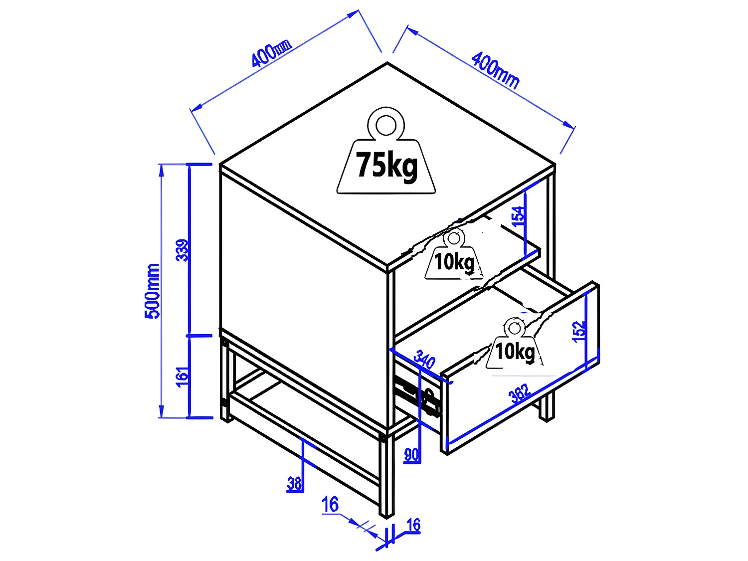 2er-Set Nachttische mit 1 Schublade & 1 Ablage - MDF & Stahl - Holzfarben & Schwarz - CARATANA