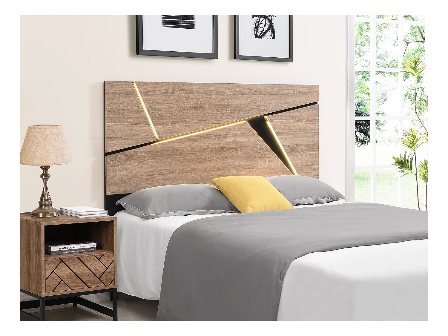 Zestaw 2 szafek nocnych z 1 szufladą i 1 wnęką - płyta MDF i stal - Kolor: Naturalny i czarny - CARATANA