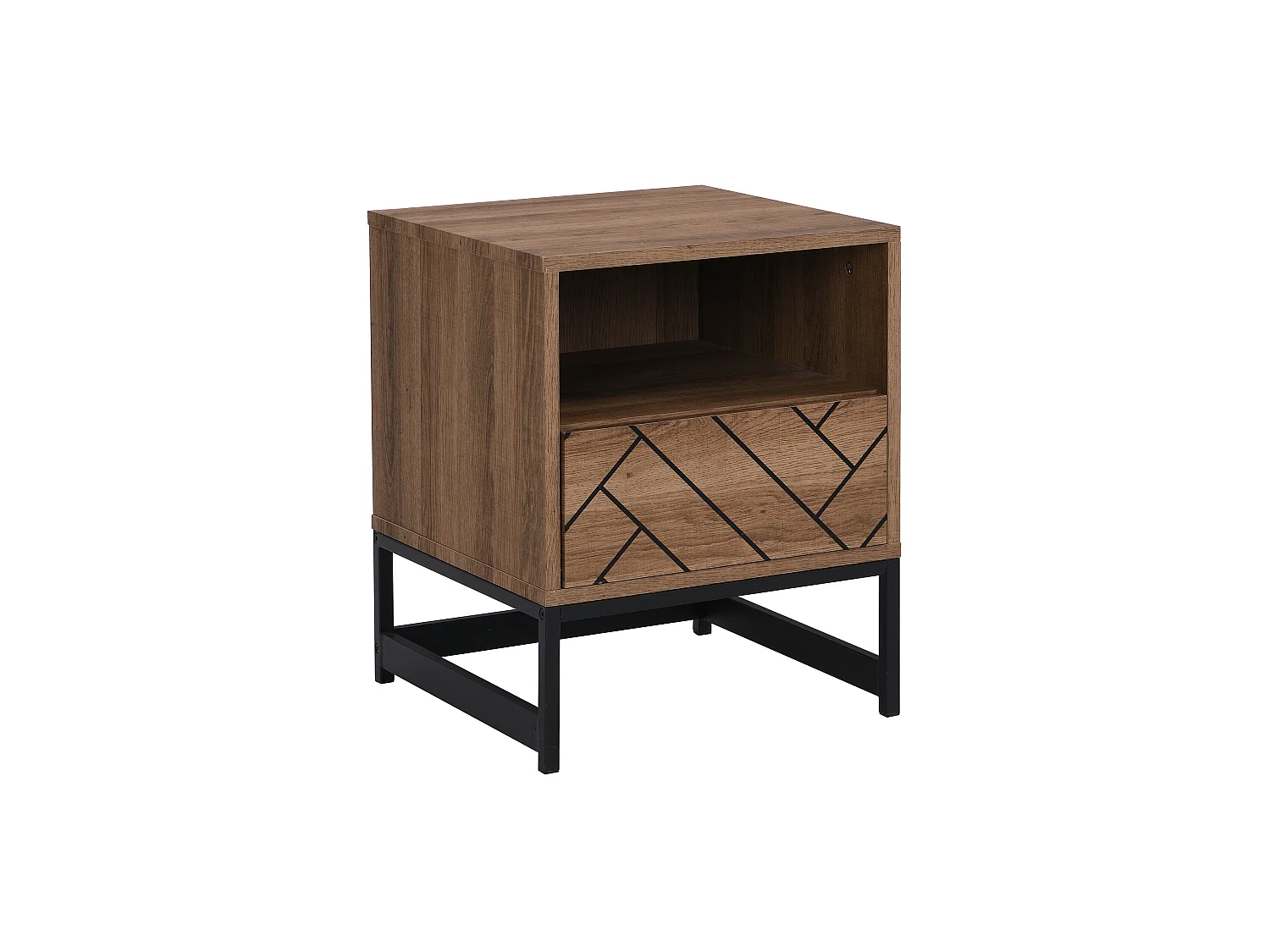 Zestaw 2 szafek nocnych z 1 szufladą i 1 wnęką - płyta MDF i stal - Kolor: Naturalny i czarny - CARATANA