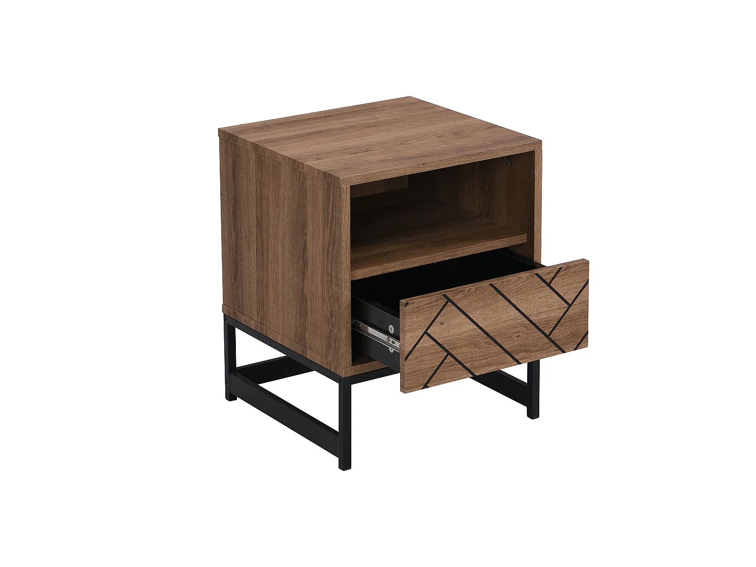 Zestaw 2 szafek nocnych z 1 szufladą i 1 wnęką - płyta MDF i stal - Kolor: Naturalny i czarny - CARATANA
