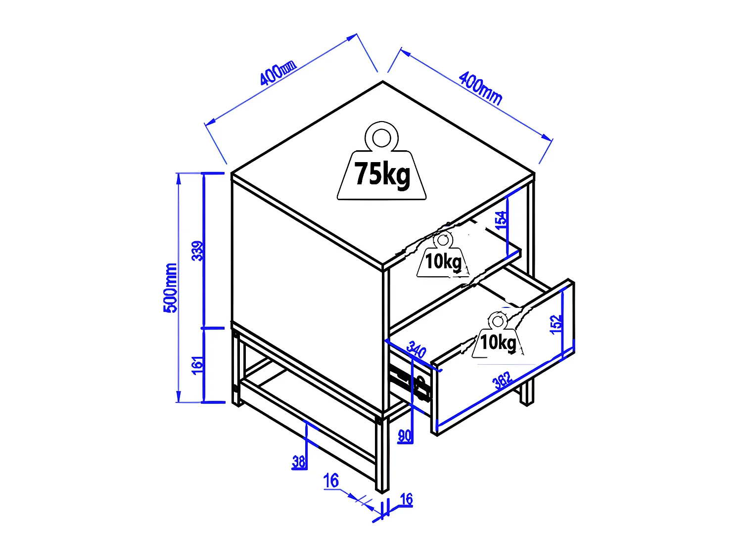 Zestaw 2 szafek nocnych z 1 szufladą i 1 wnęką - płyta MDF i stal - Kolor: Naturalny i czarny - CARATANA