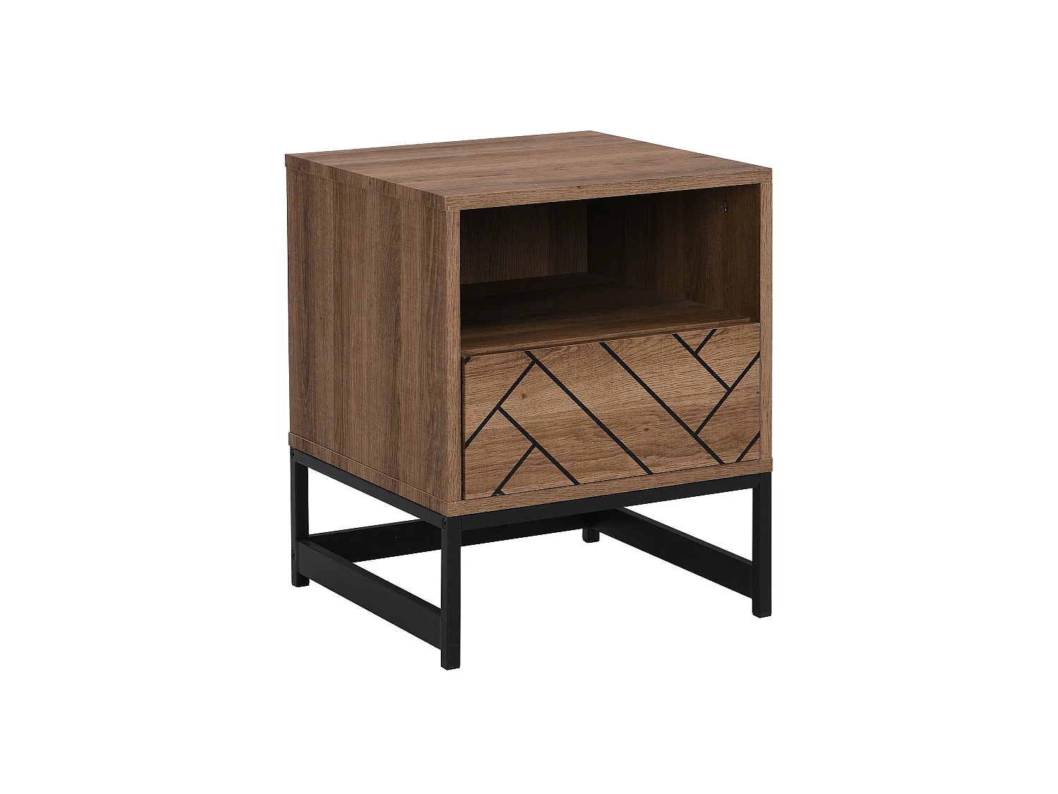 Lot de 2 tables de chevet 1 tiroir et 1 niche - MDF et Acier - Coloris : Naturel et noir - CARATANA