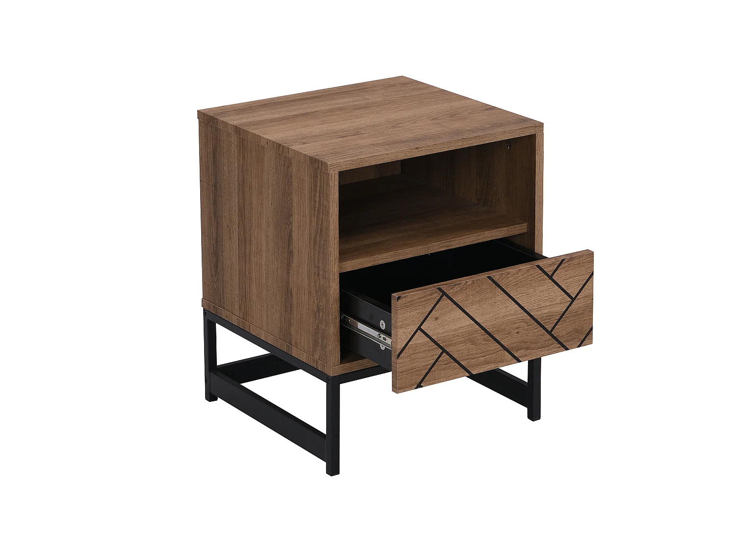 Lot de 2 tables de chevet 1 tiroir et 1 niche - MDF et Acier - Coloris : Naturel et noir - CARATANA