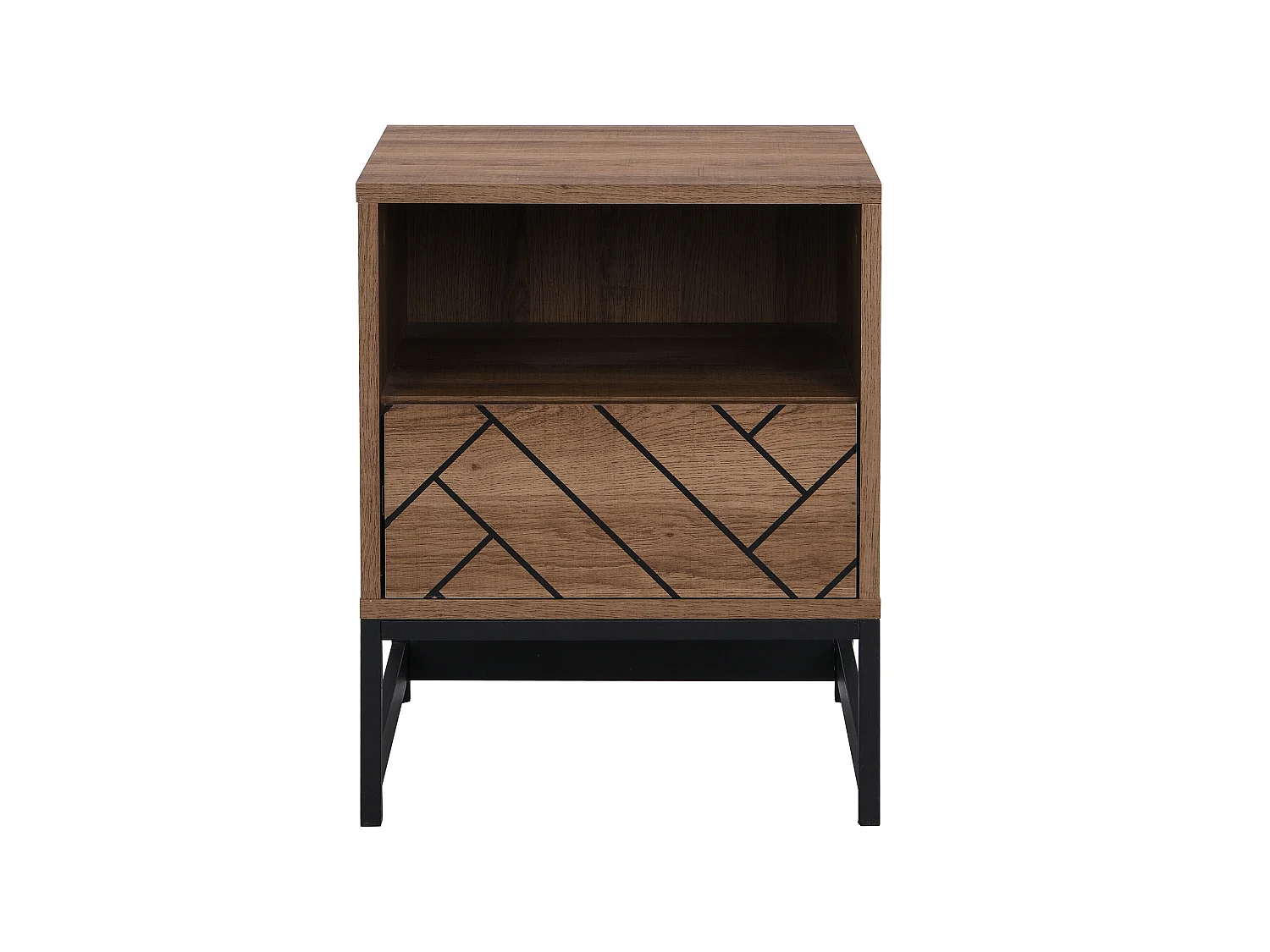 Lot de 2 tables de chevet 1 tiroir et 1 niche - MDF et Acier - Coloris : Naturel et noir - CARATANA