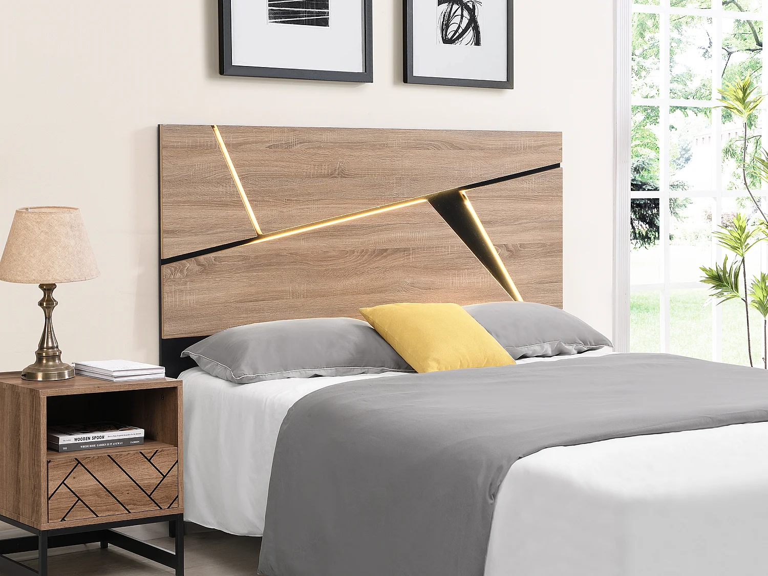 Lot de 2 tables de chevet 1 tiroir et 1 niche - MDF et Acier - Coloris : Naturel et noir - CARATANA