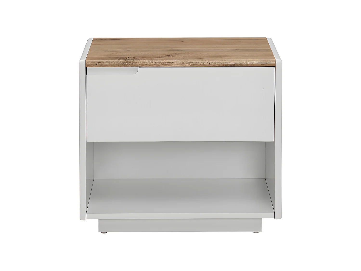 Lot de 2 tables de chevet - 1 tiroir et 1 niche - MDF - Blanc laqué et Chêne - AMANI