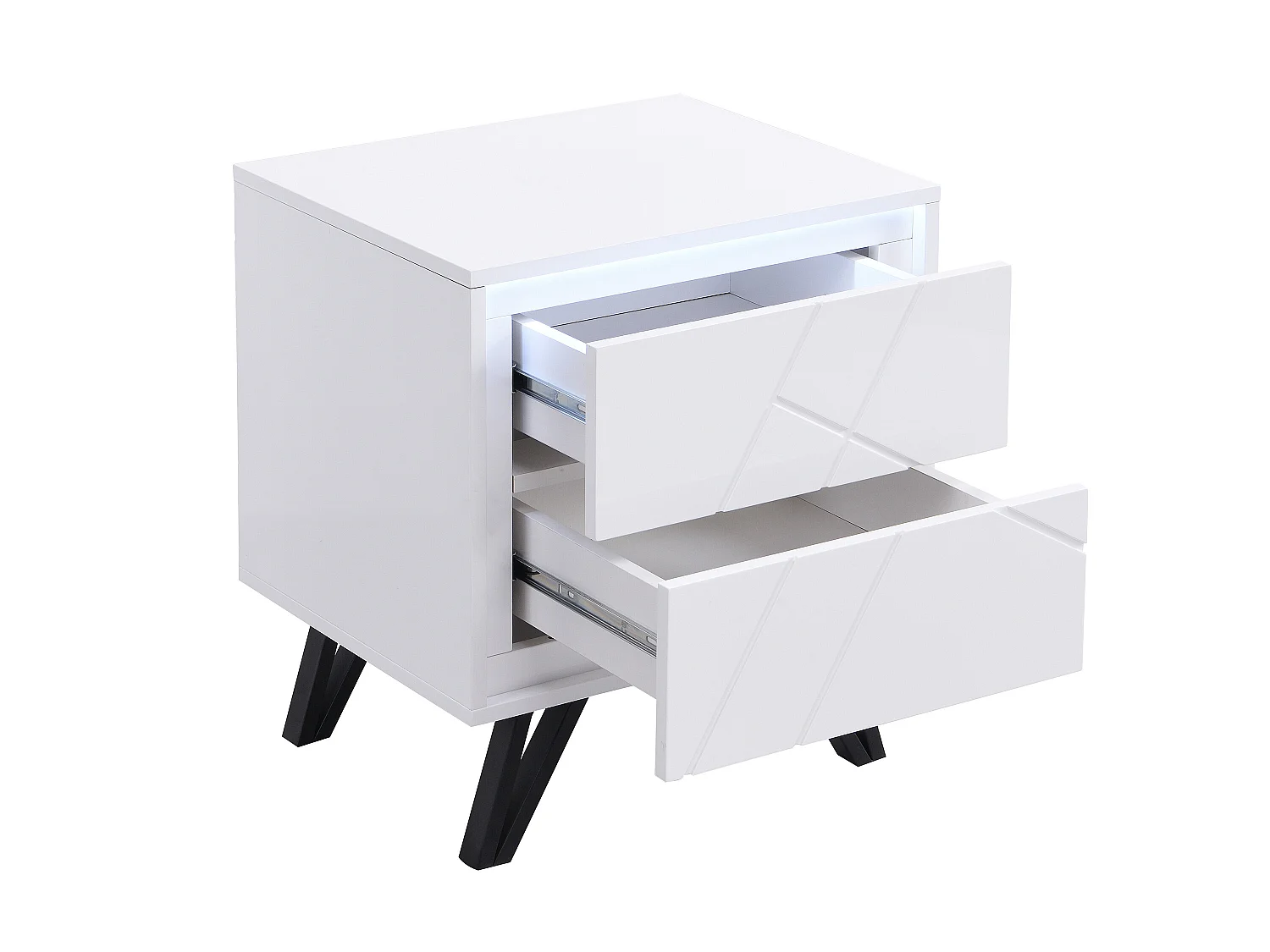 Comodino 2 cassetti con LED MDF Bianco laccato - Lotto di 2 - SALIANO
