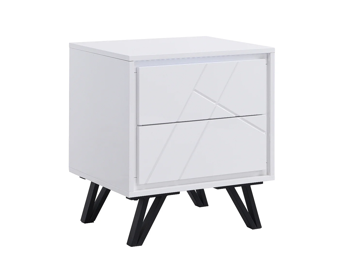 Comodino 2 cassetti con LED MDF Bianco laccato - Lotto di 2 - SALIANO