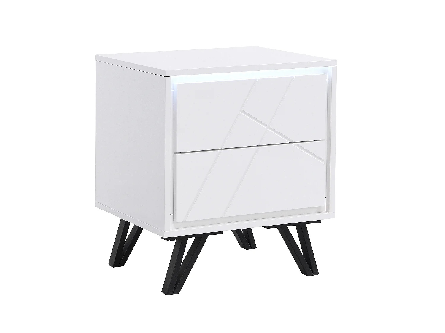 Comodino 2 cassetti con LED MDF Bianco laccato - Lotto di 2 - SALIANO