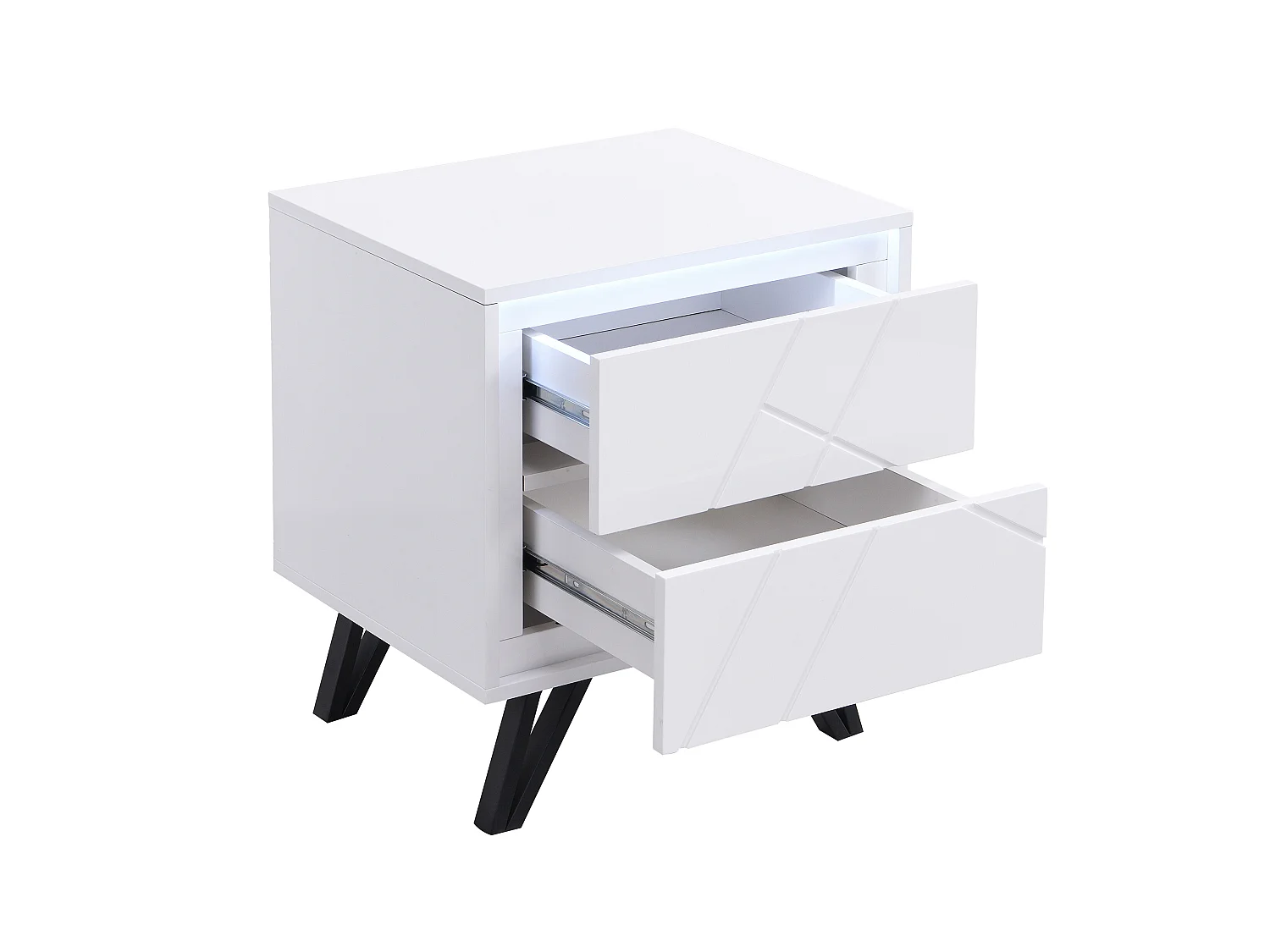 2er-Set Nachttische mit 2 Schubladen & LED-Beleuchtung - MDF - Weiß lackiert - SALIANO