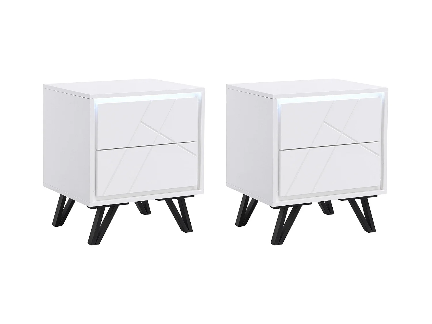 2er-Set Nachttische mit 2 Schubladen & LED-Beleuchtung - MDF - Weiß lackiert - SALIANO