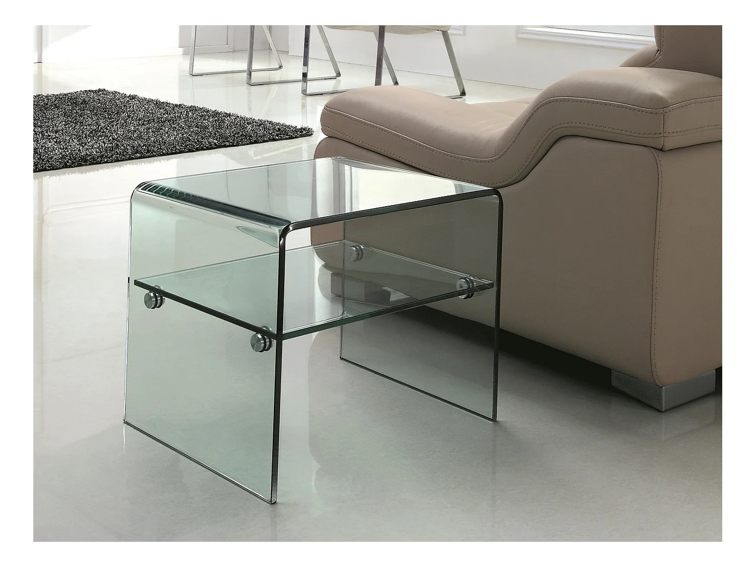 Lot de 2 tables de chevet - 1 niche - Verre trempé - STILEOS