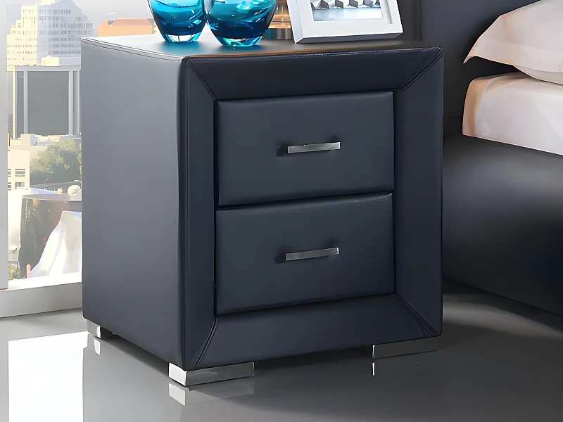 Lot de 2 tables de chevet - 2 tiroirs - Simili noir - CAPITOLE