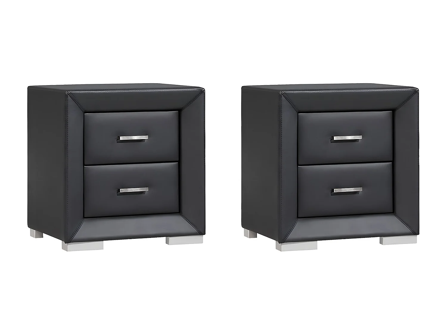 Lot de 2 tables de chevet - 2 tiroirs - Simili noir - CAPITOLE