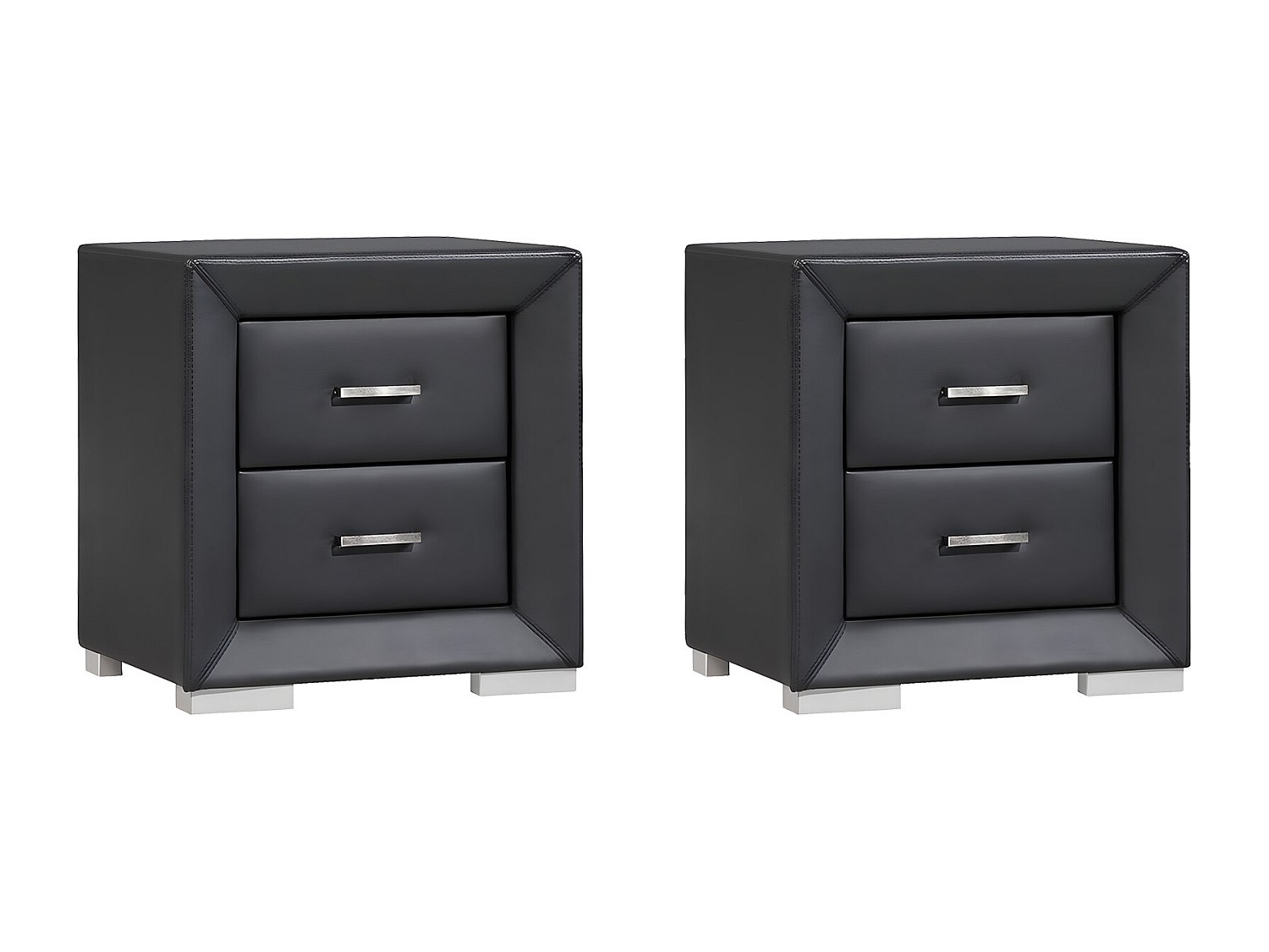 2er-Set Nachttische mit 2 Schubladen - Kunstleder - Schwarz - CAPITOLE günstig online kaufen