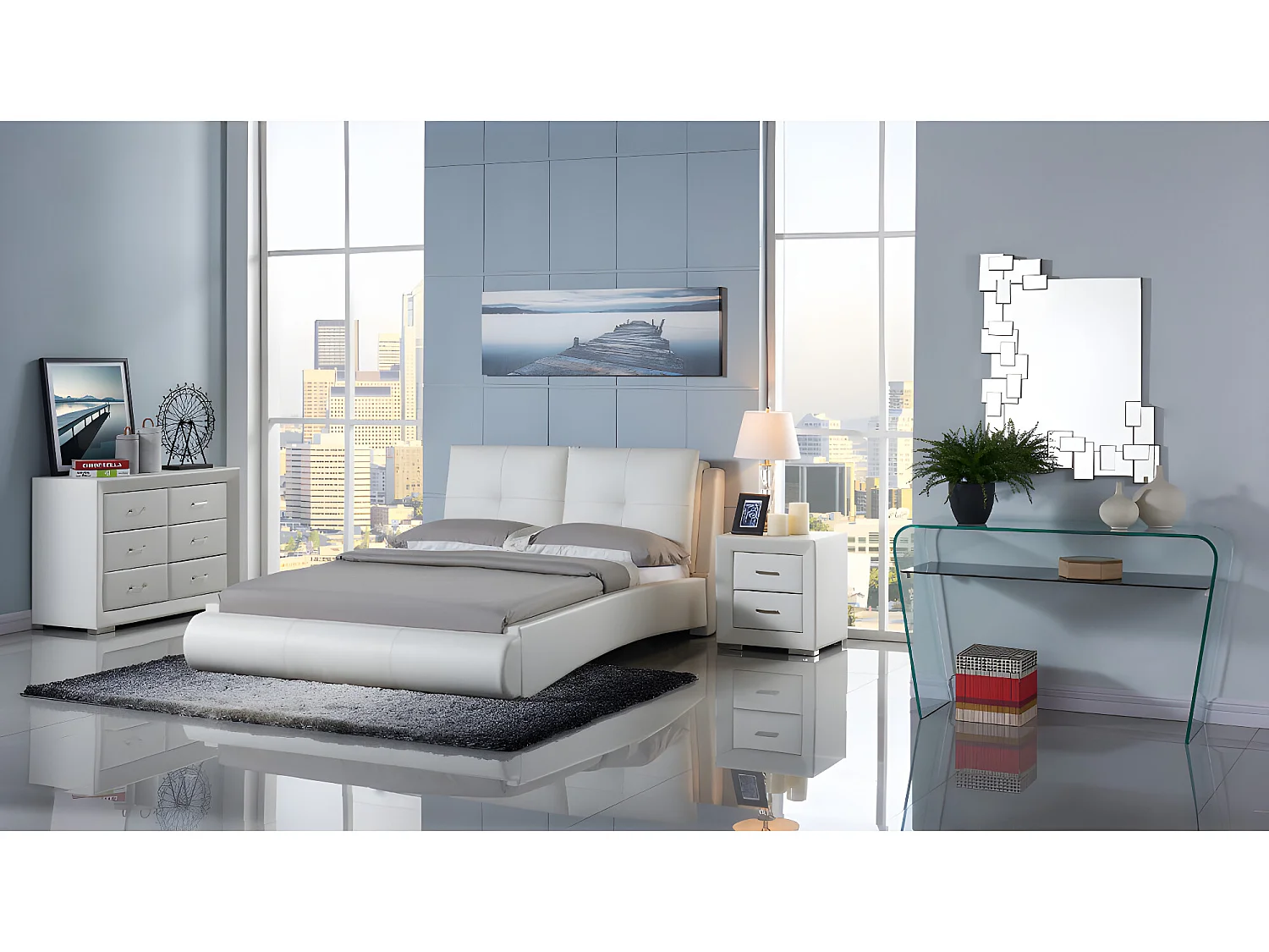 Zestaw 2 szafek nocnych - 2 szuflady - Biała ekoskóra - CAPITOLE