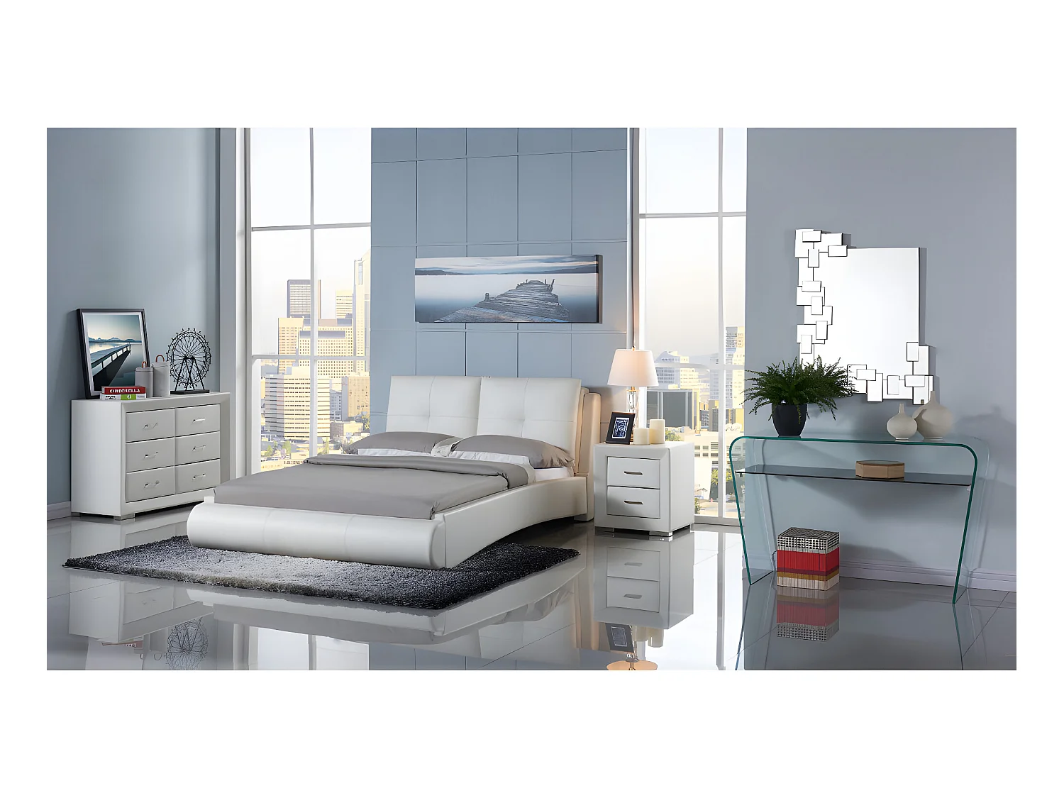 Comodino 2 cassetti Similpelle Bianco - Lotto di 2 - CAPITOLE