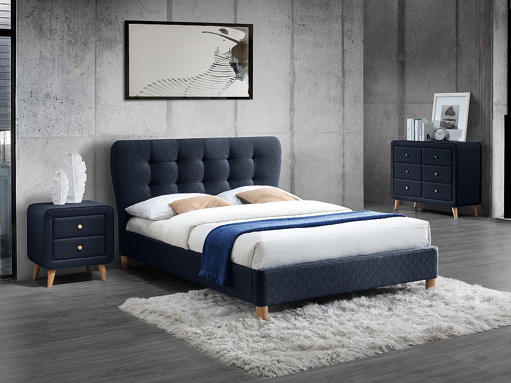 2er-Set Nachttische skandinavisch mit 2 Schubladen - Stoff - Blau - ELIDE
