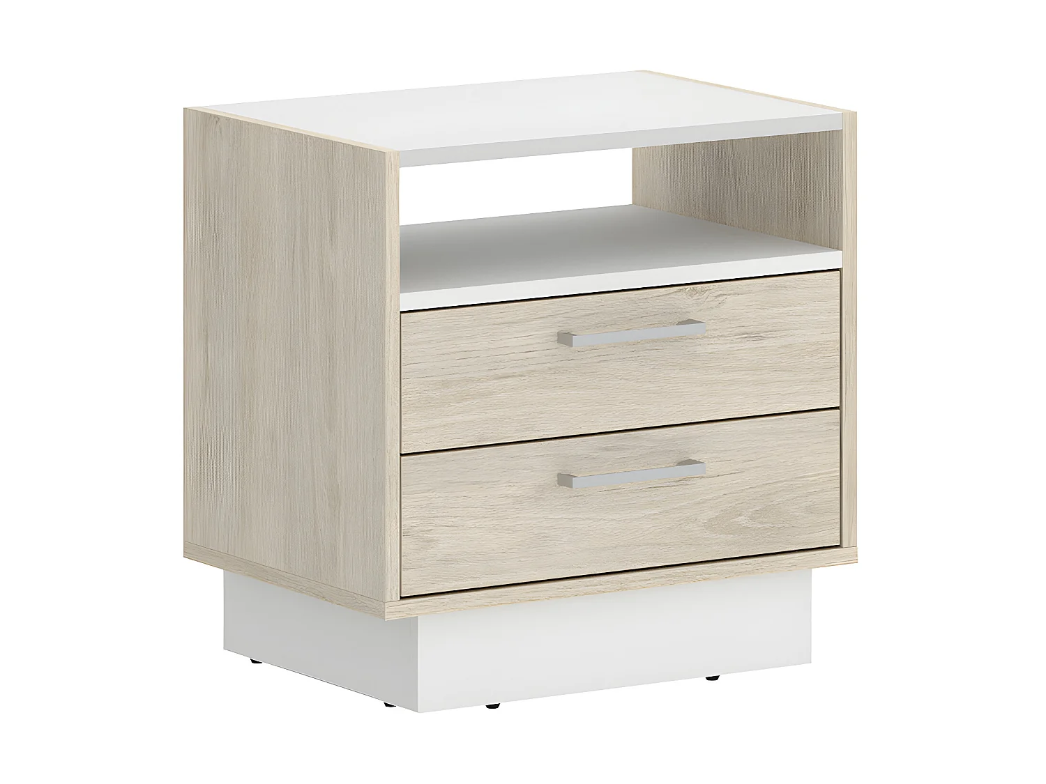 Comodino 2 cassetti e 1 nicchia Naturale e Bianco - Lotto di 2 - LEANDRE