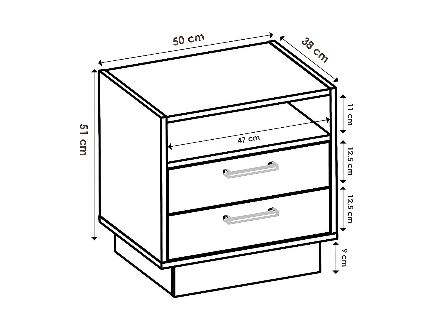 Comodino 2 cassetti e 1 nicchia Naturale e Bianco - Lotto di 2 - LEANDRE