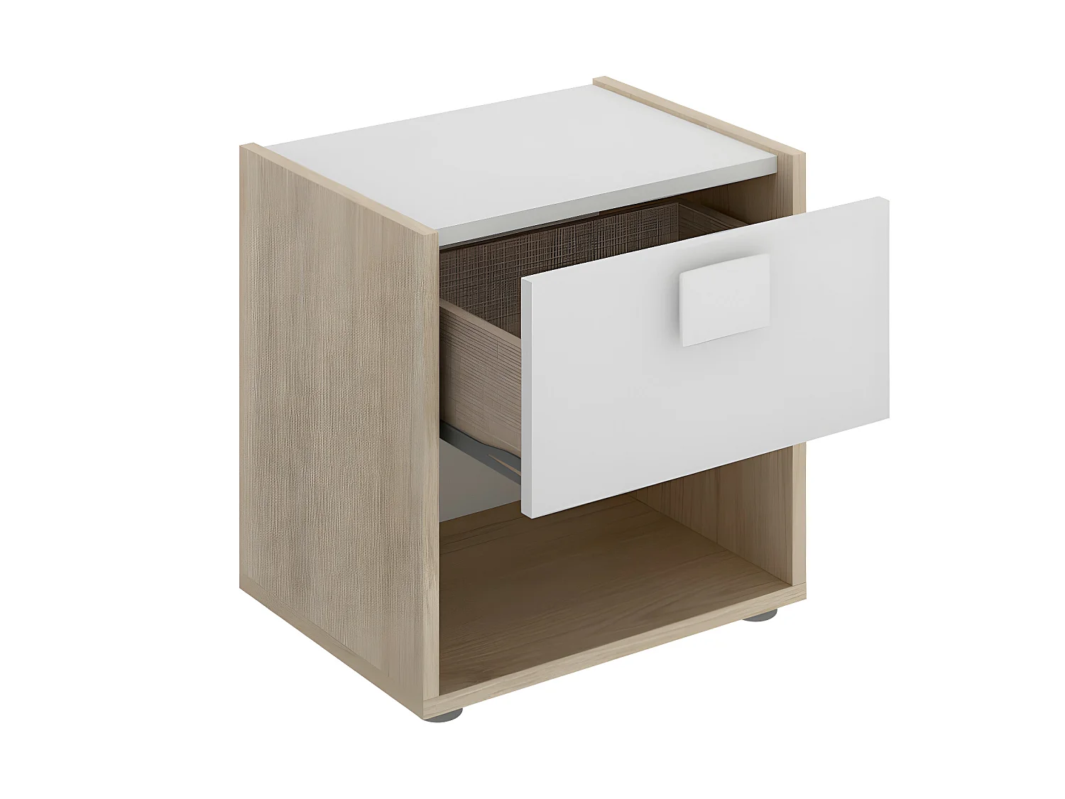 Conjunto de 2 mesitas de noche con 1 cajón y 1 estante - Color: Natural y blanco - SONIA