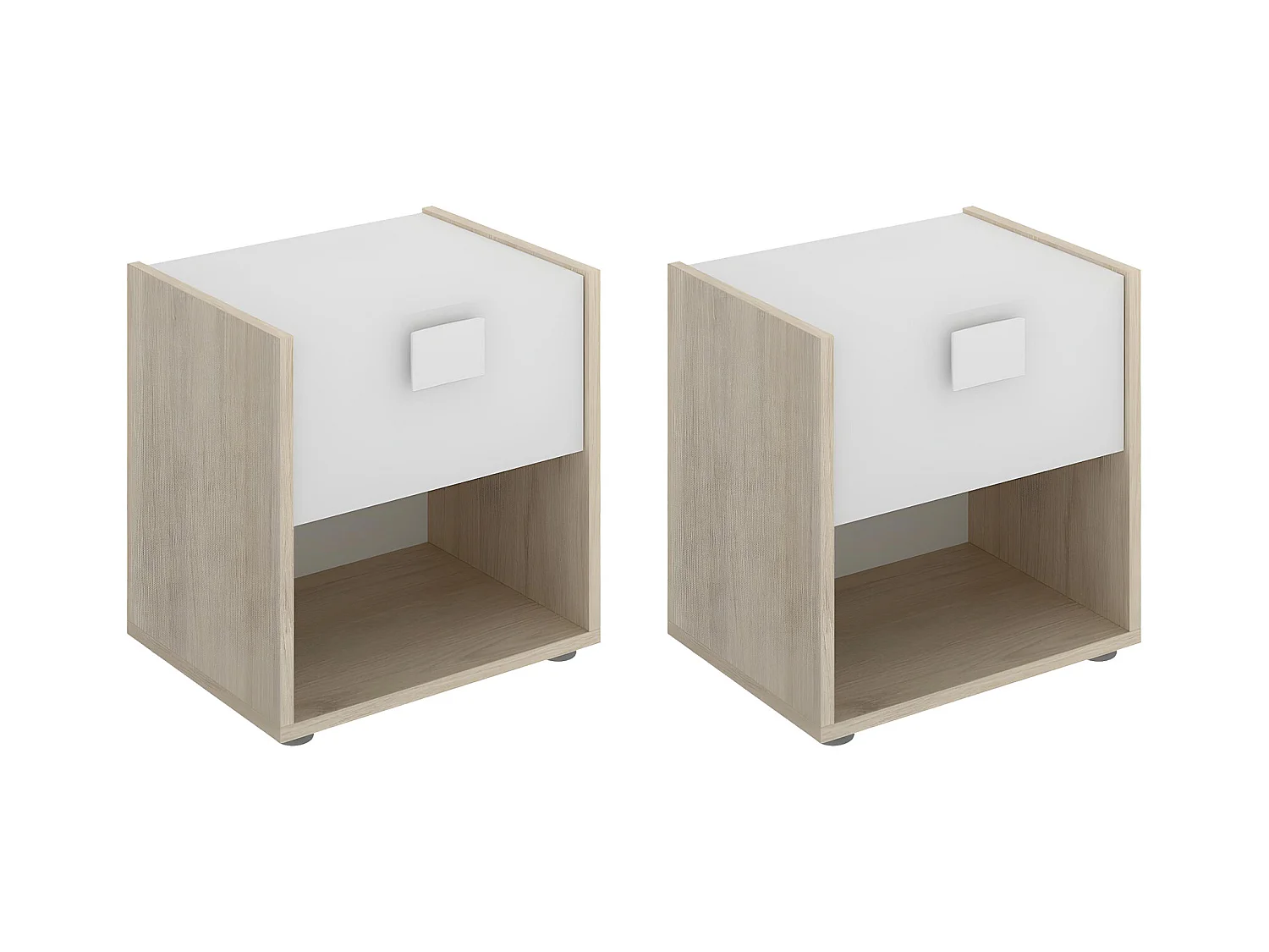 Conjunto de 2 mesitas de noche con 1 cajón y 1 estante - Color: Natural y blanco - SONIA