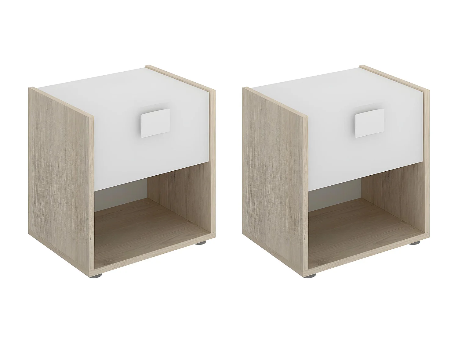 Lot de 2 tables de chevet 1 tiroir et 1 niche - Coloris : Naturel et blanc - SONIA