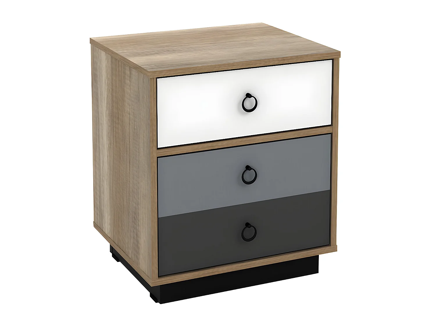 Set de 2 mesitas de noche - 1 cajón y 1 puerta - Color: Natural, blanco y gris - KRYPTON