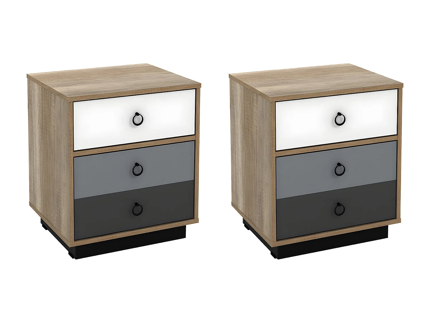 Set de 2 mesitas de noche - 1 cajón y 1 puerta - Color: Natural, blanco y gris - KRYPTON