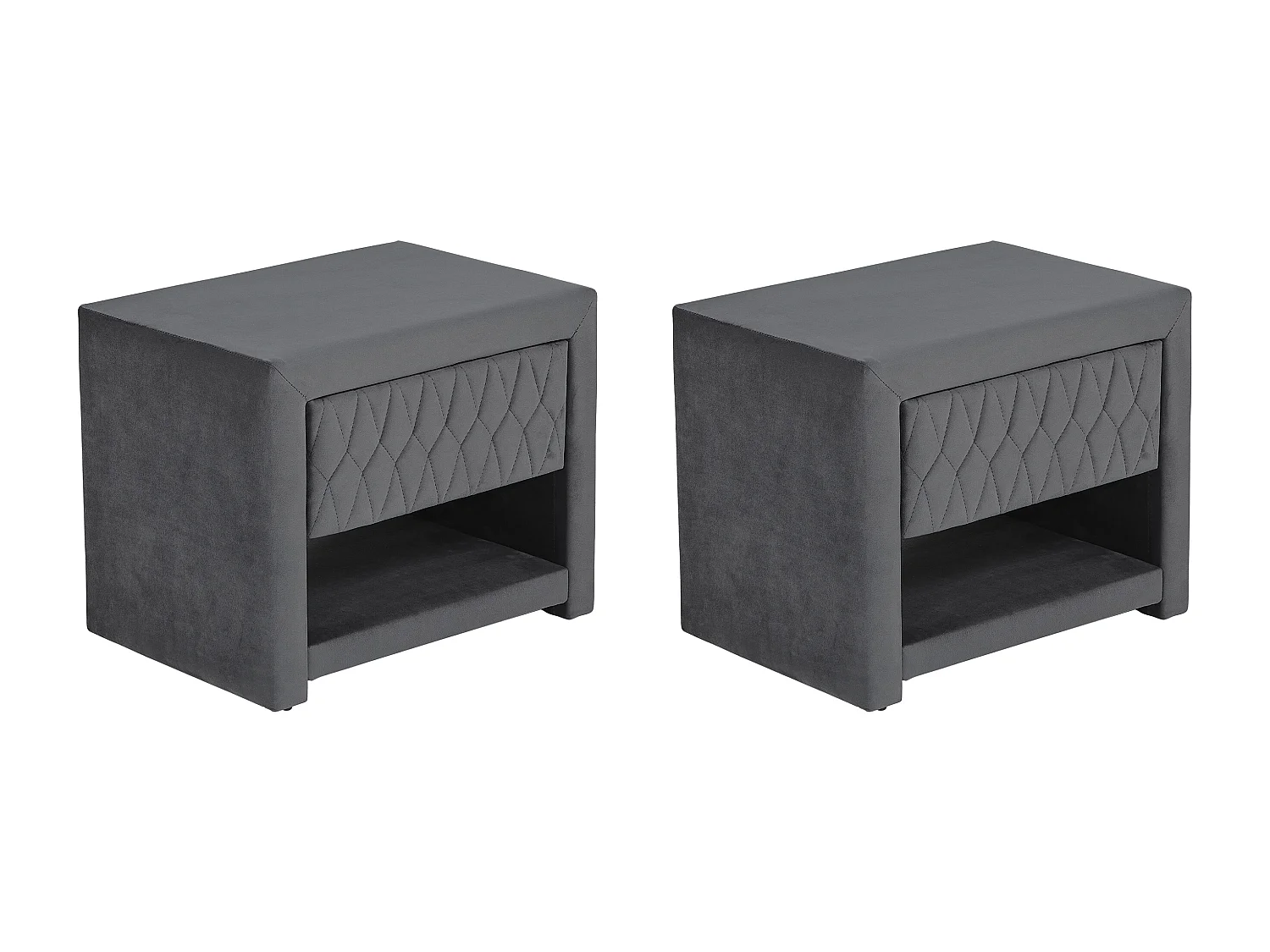 Comodino 1 cassetto e 1 nicchia Tessuto Velluto Grigio - Lotto di 2 - DANIELE