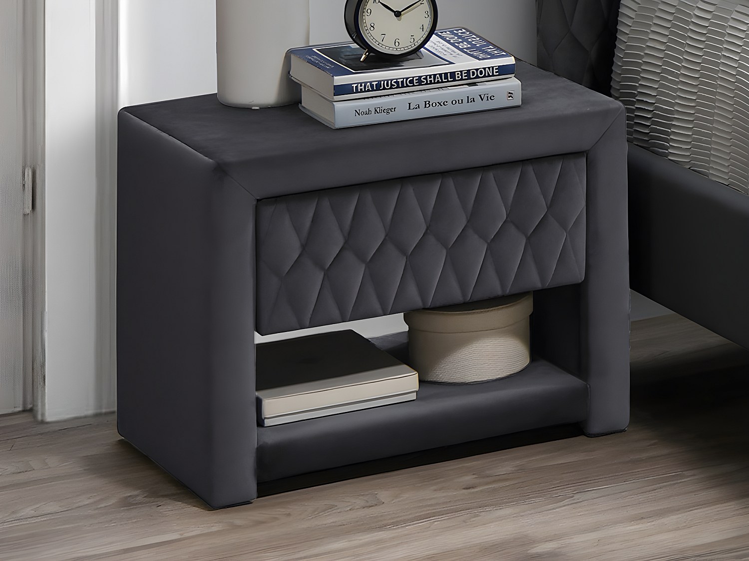 Vente-unique 2er-Set Nachttische Mit 1 Schublade & 1 Ablage - Samt - Grau - Daniele