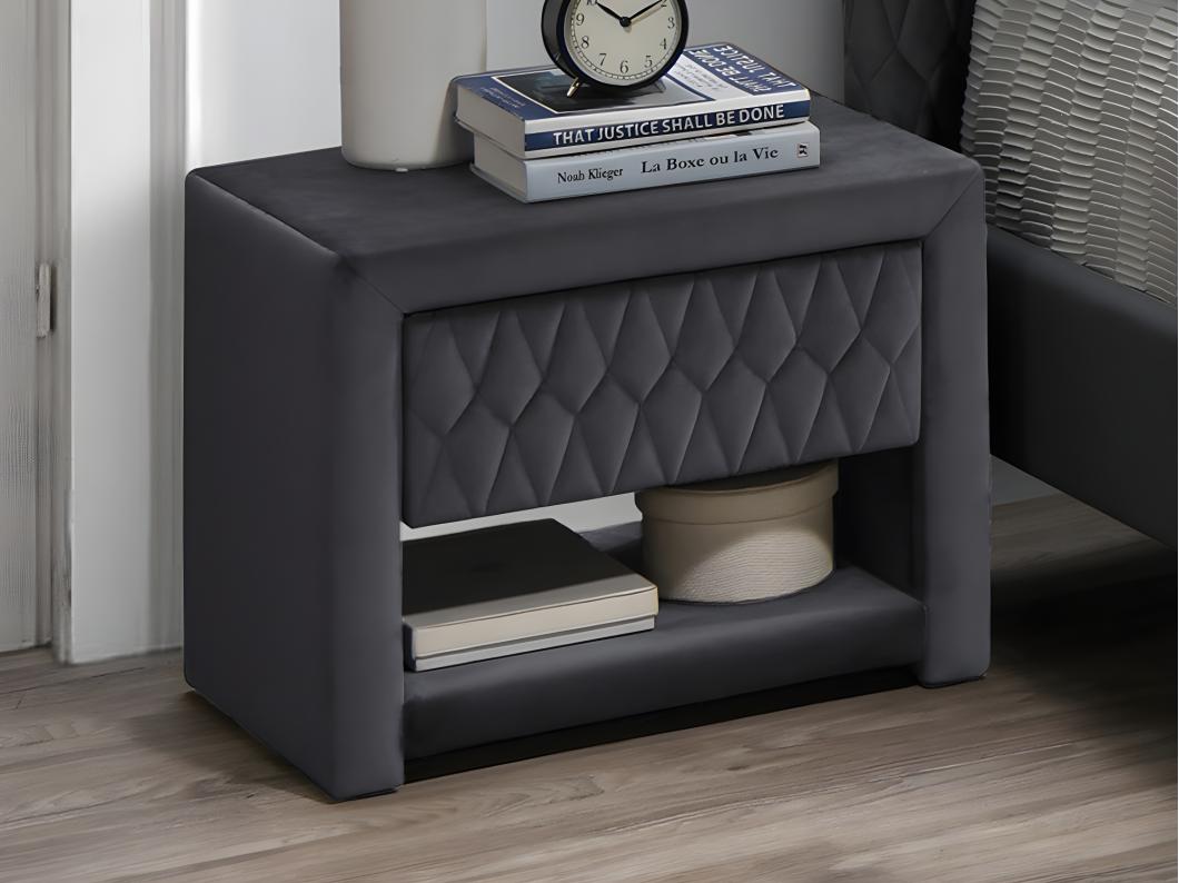 Lot de 2 tables de chevet - 1 tiroir et 1 niche - Tissu velours - Gris - DANIELE