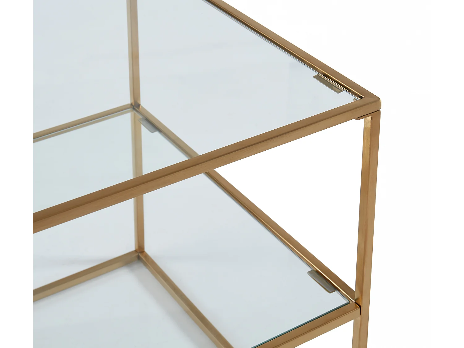 Lot de 2 tables de chevet - 1 tablette - Verre trempé et acier - Doré - KOHANA