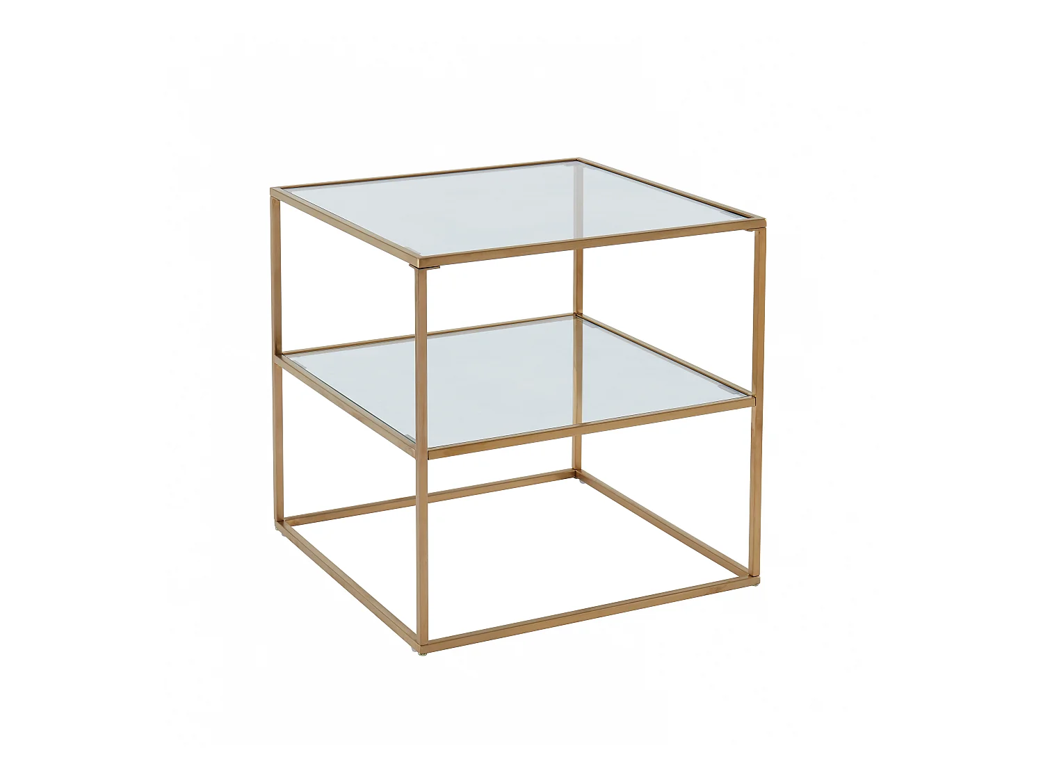2er-Set Nachttische mit 1 Ablage - Glas & Stahl - Goldfarben - KOHANA