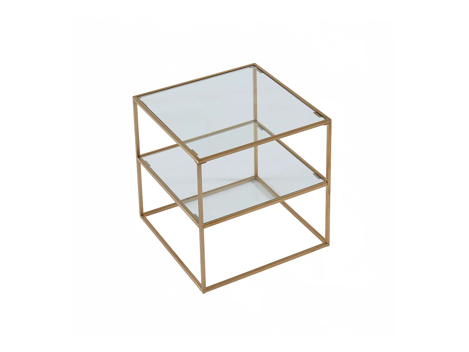 2er-Set Nachttische mit 1 Ablage - Glas & Stahl - Goldfarben - KOHANA