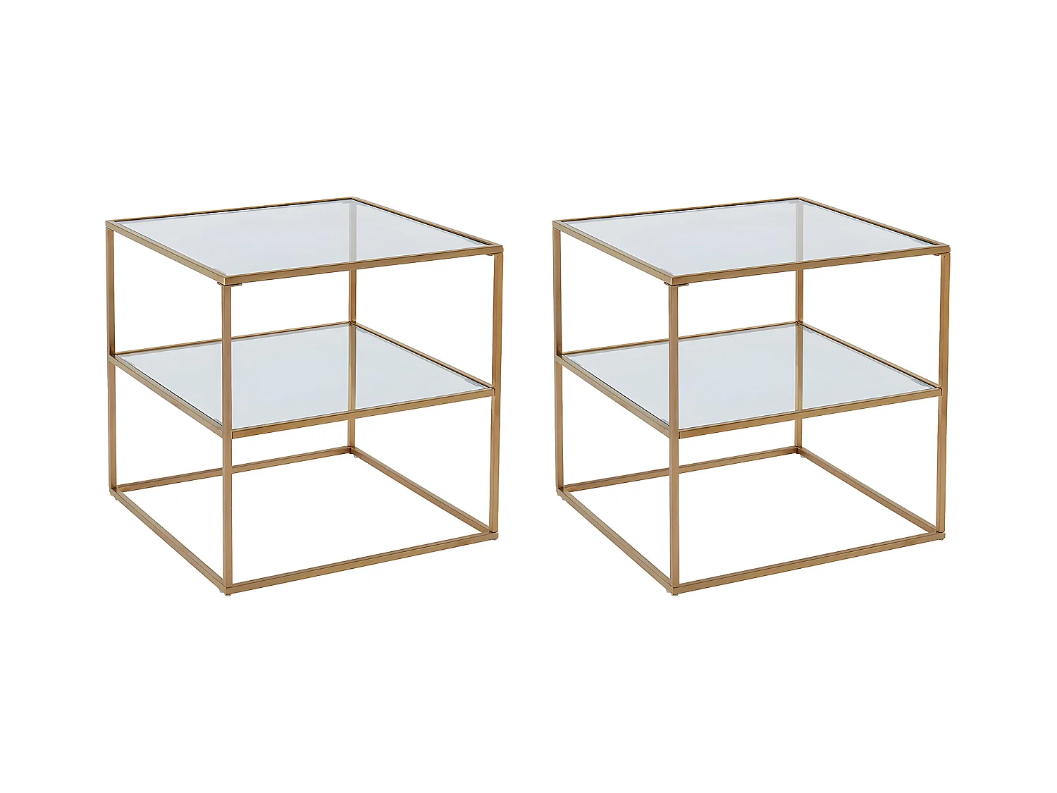 2er-Set Nachttische mit 1 Ablage - Glas & Stahl - Goldfarben - KOHANA