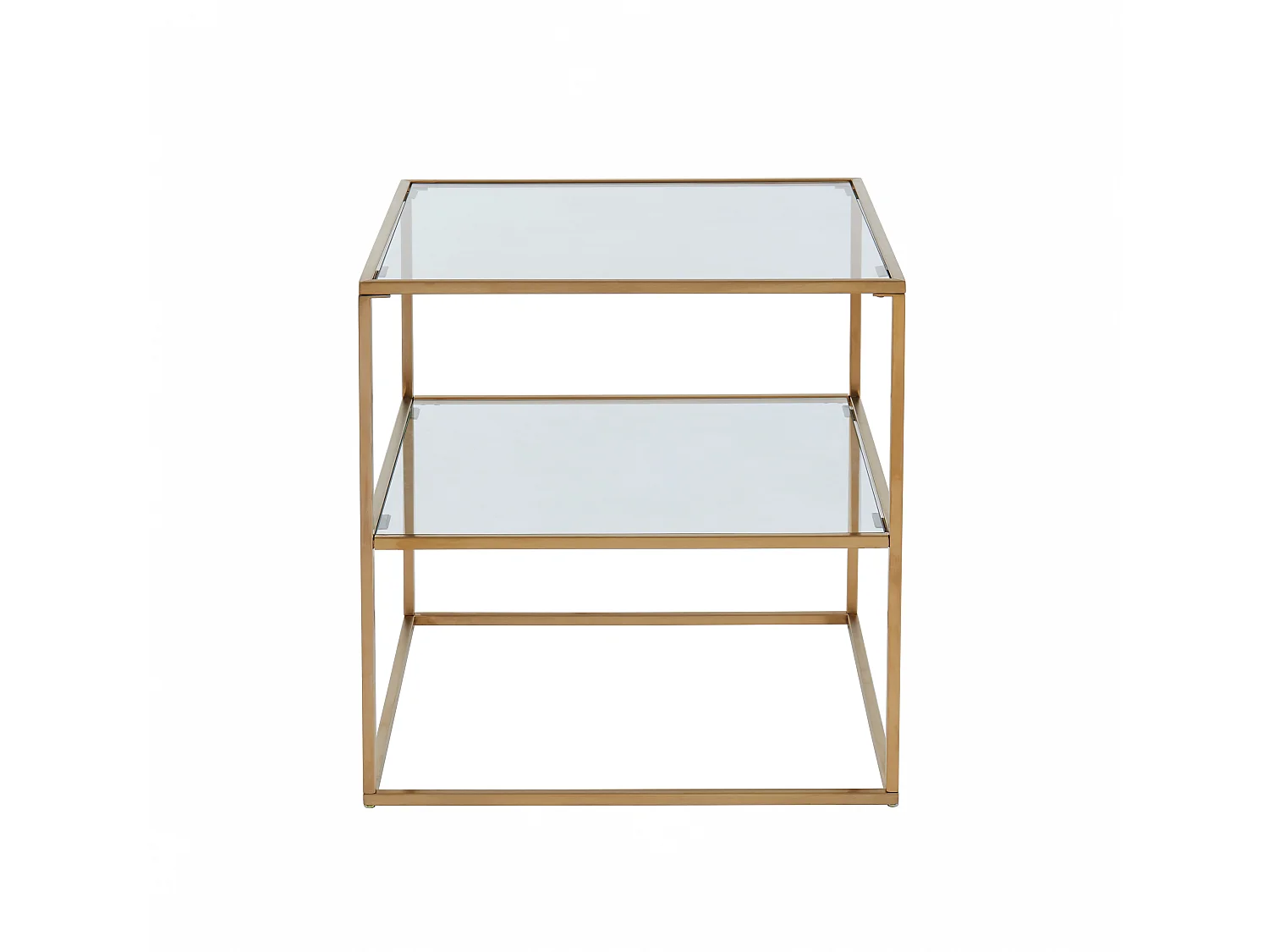 Set van 2 nachtkastjes – 1 legplank – Gehard glas en staal – Goudkleurig – KOHANA