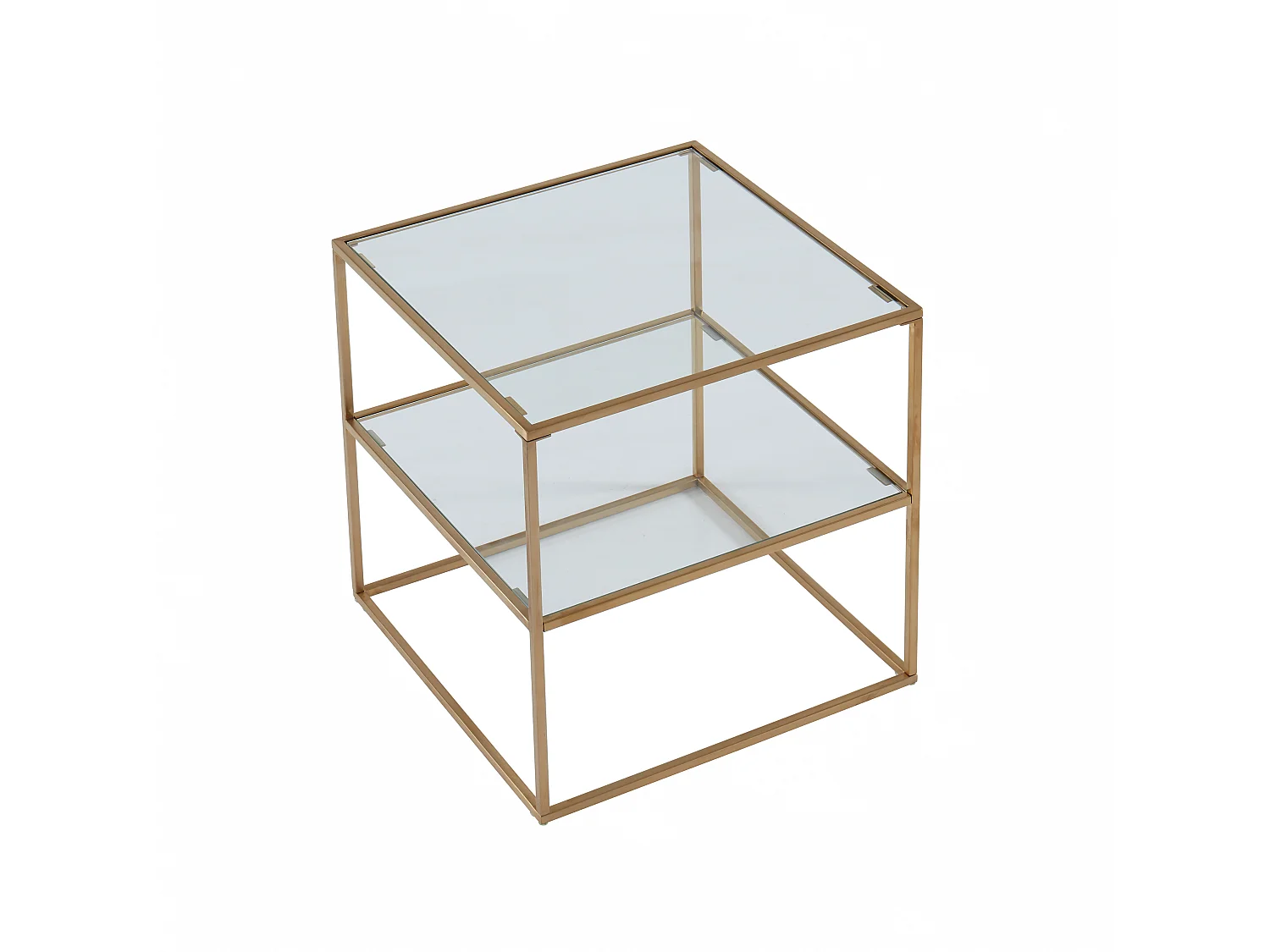 Set van 2 nachtkastjes – 1 legplank – Gehard glas en staal – Goudkleurig – KOHANA