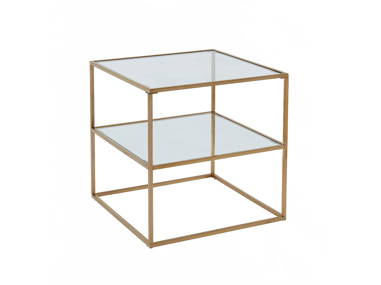 Set van 2 nachtkastjes – 1 legplank – Gehard glas en staal – Goudkleurig – KOHANA