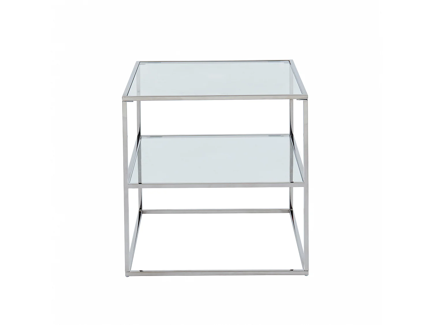 Lot de 2 tables de chevet - 1 tablette - Verre trempé et acier - Argent - KOHANA