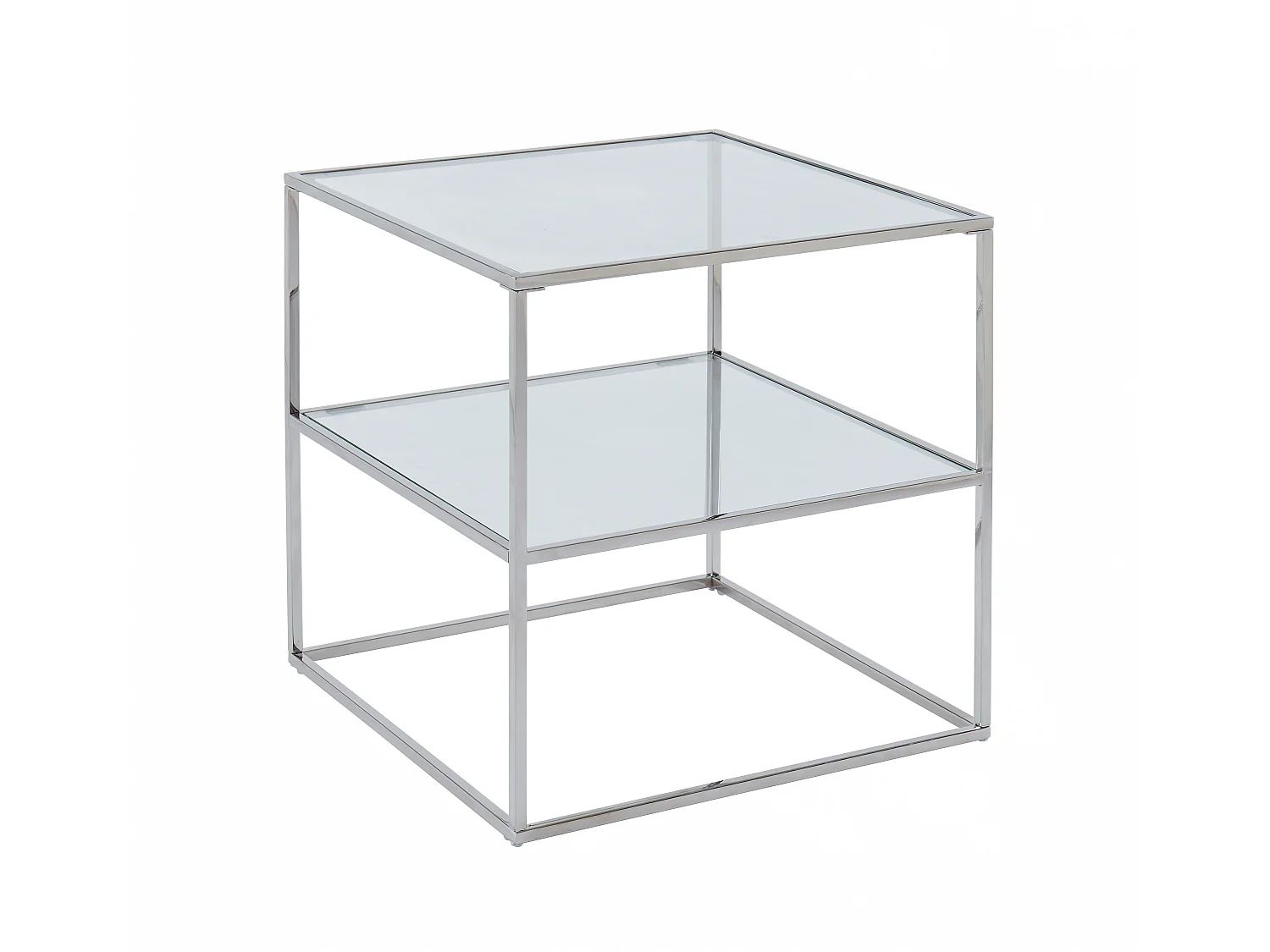 Lot de 2 tables de chevet - 1 tablette - Verre trempé et acier - Argent - KOHANA