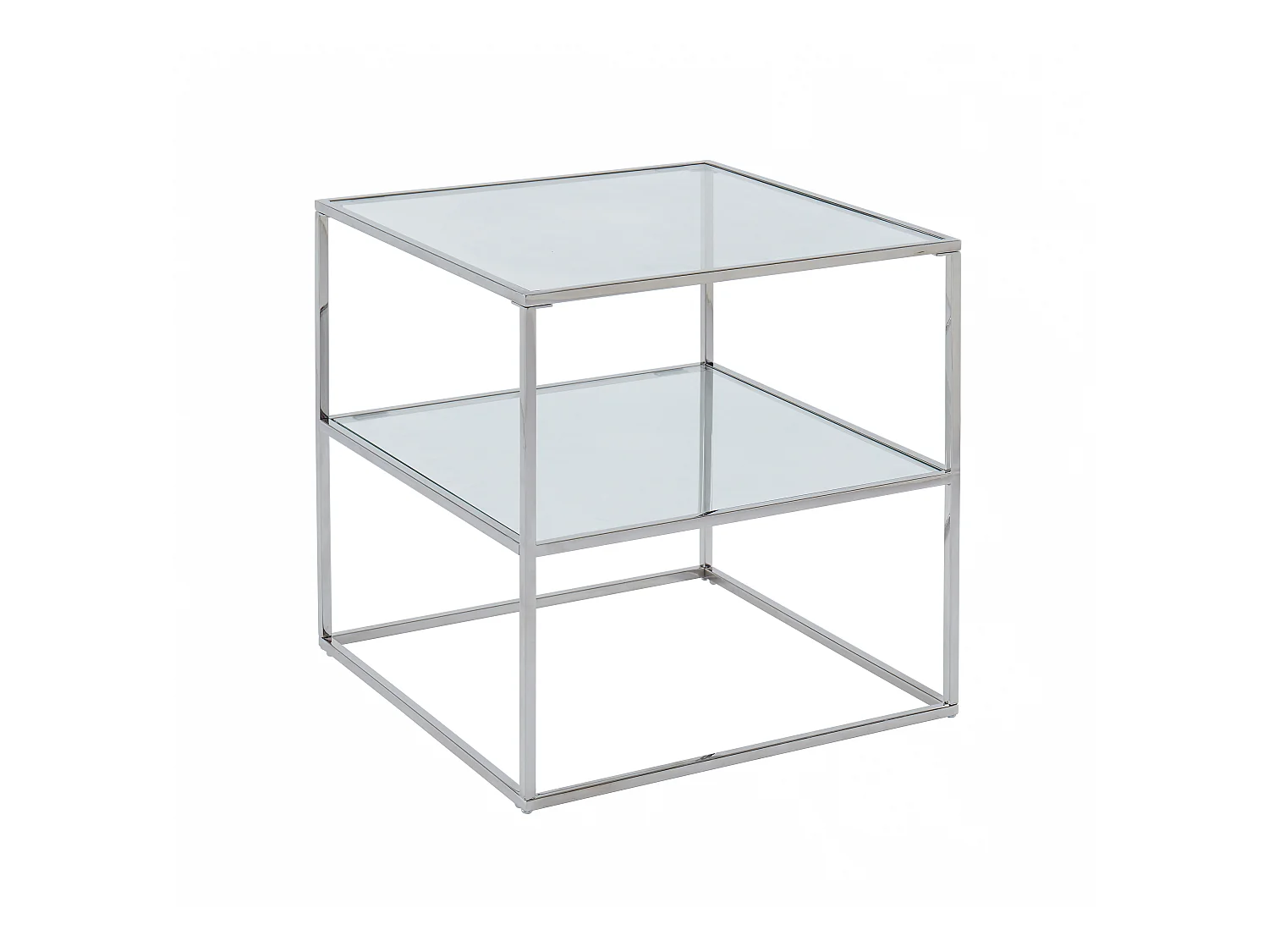 Conjunto de 2 mesitas de noche - 1 estante - Vidrio templado y acero - Plata - KOHANA