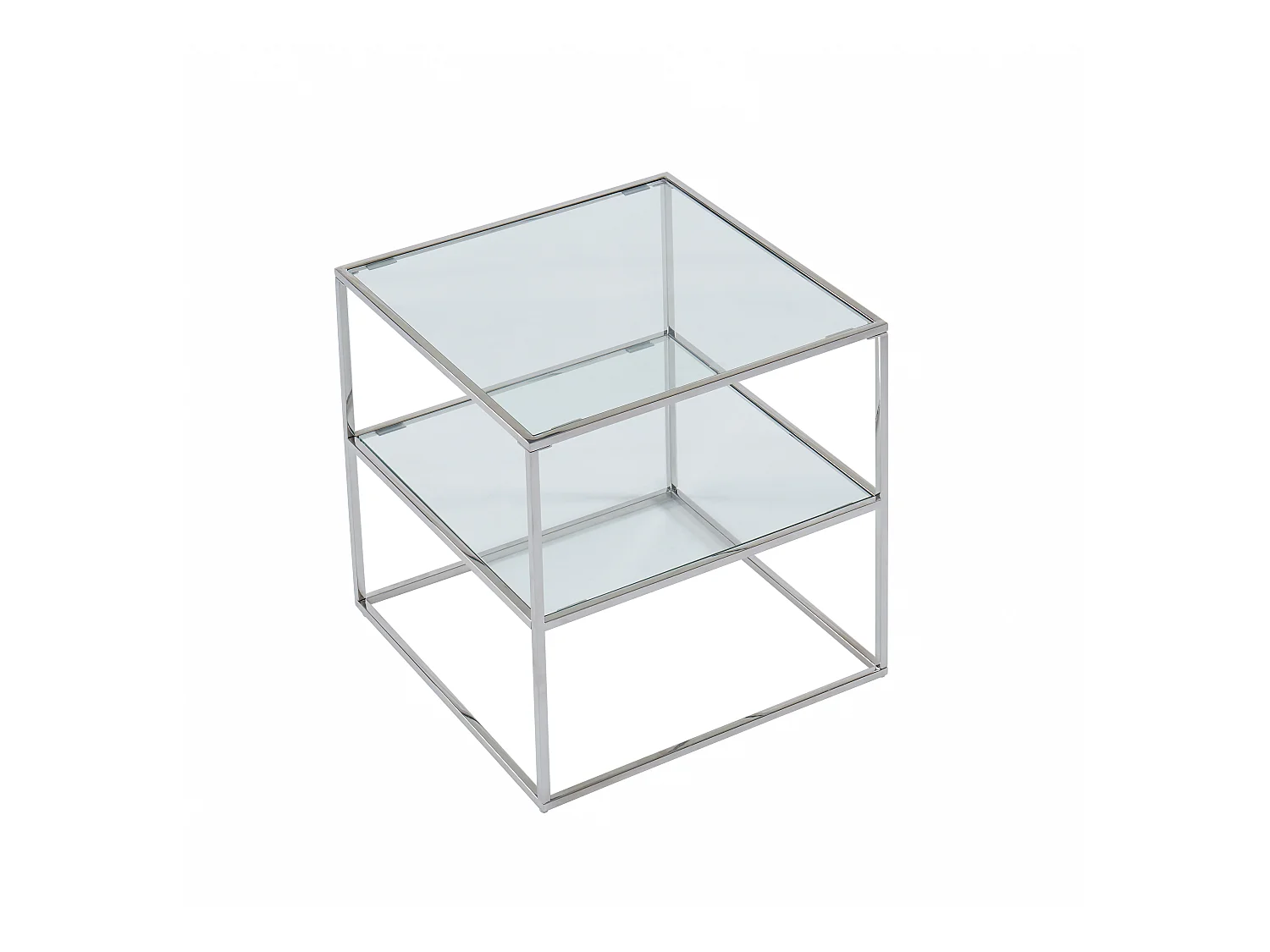 Conjunto de 2 mesitas de noche - 1 estante - Vidrio templado y acero - Plata - KOHANA