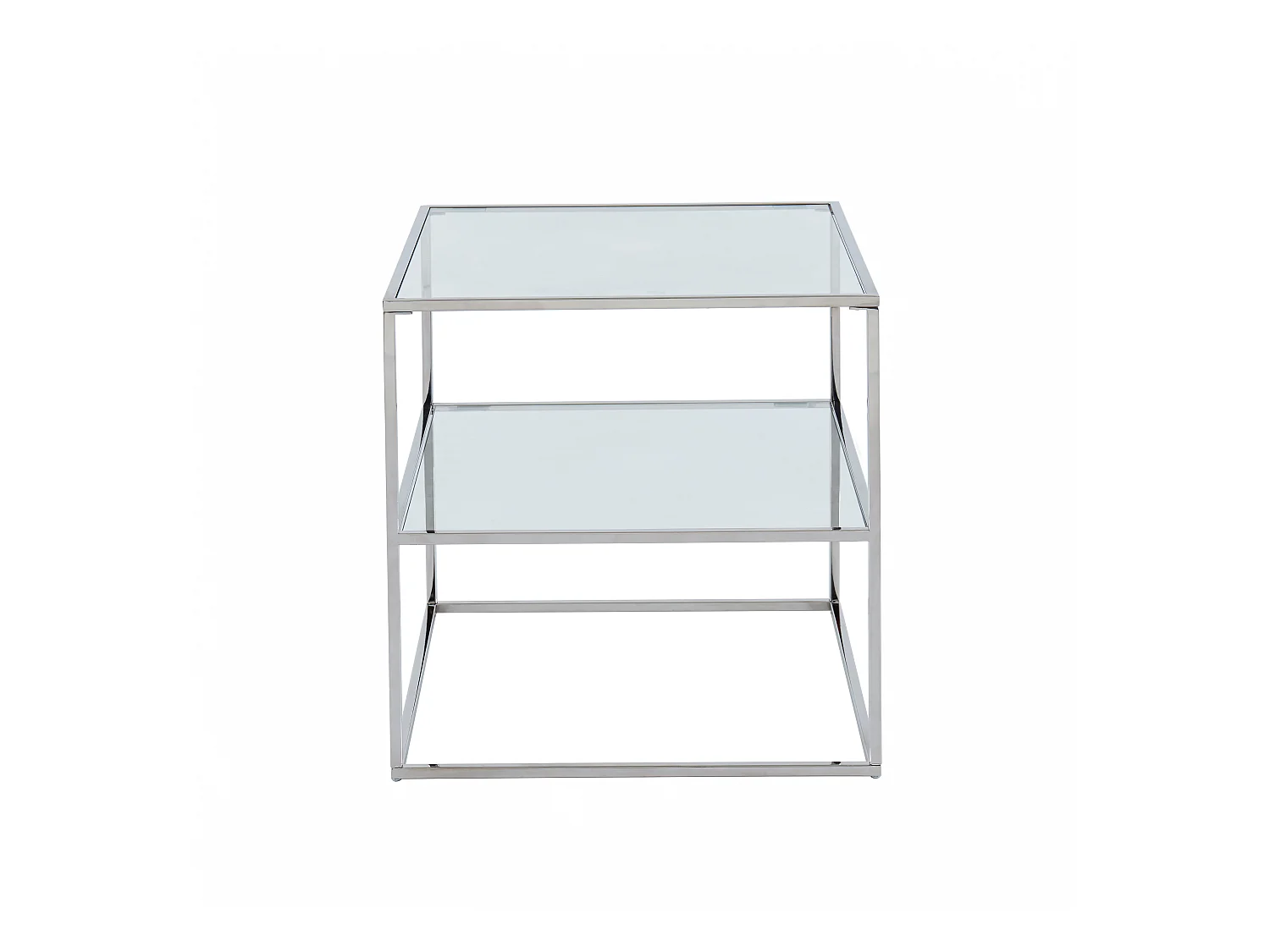 Conjunto de 2 mesitas de noche - 1 estante - Vidrio templado y acero - Plata - KOHANA
