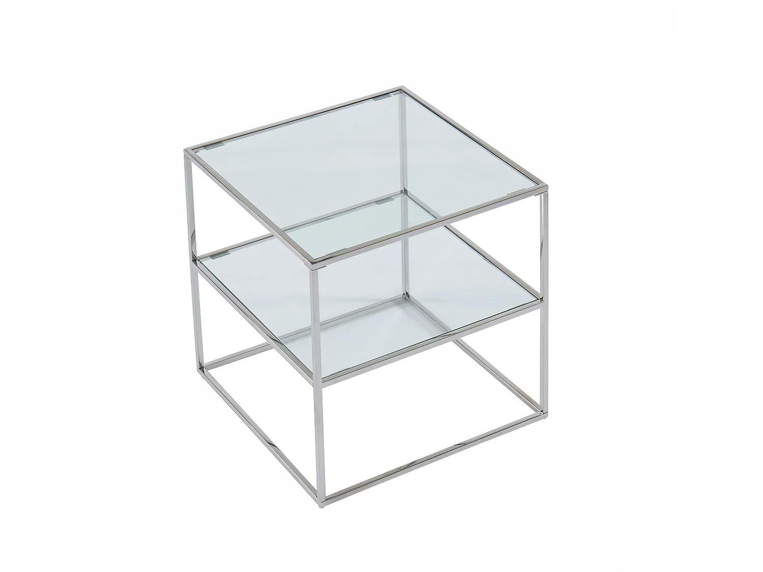 2er-Set Nachttische mit 1 Ablage - Glas & Stahl - Silberfarben - KOHANA