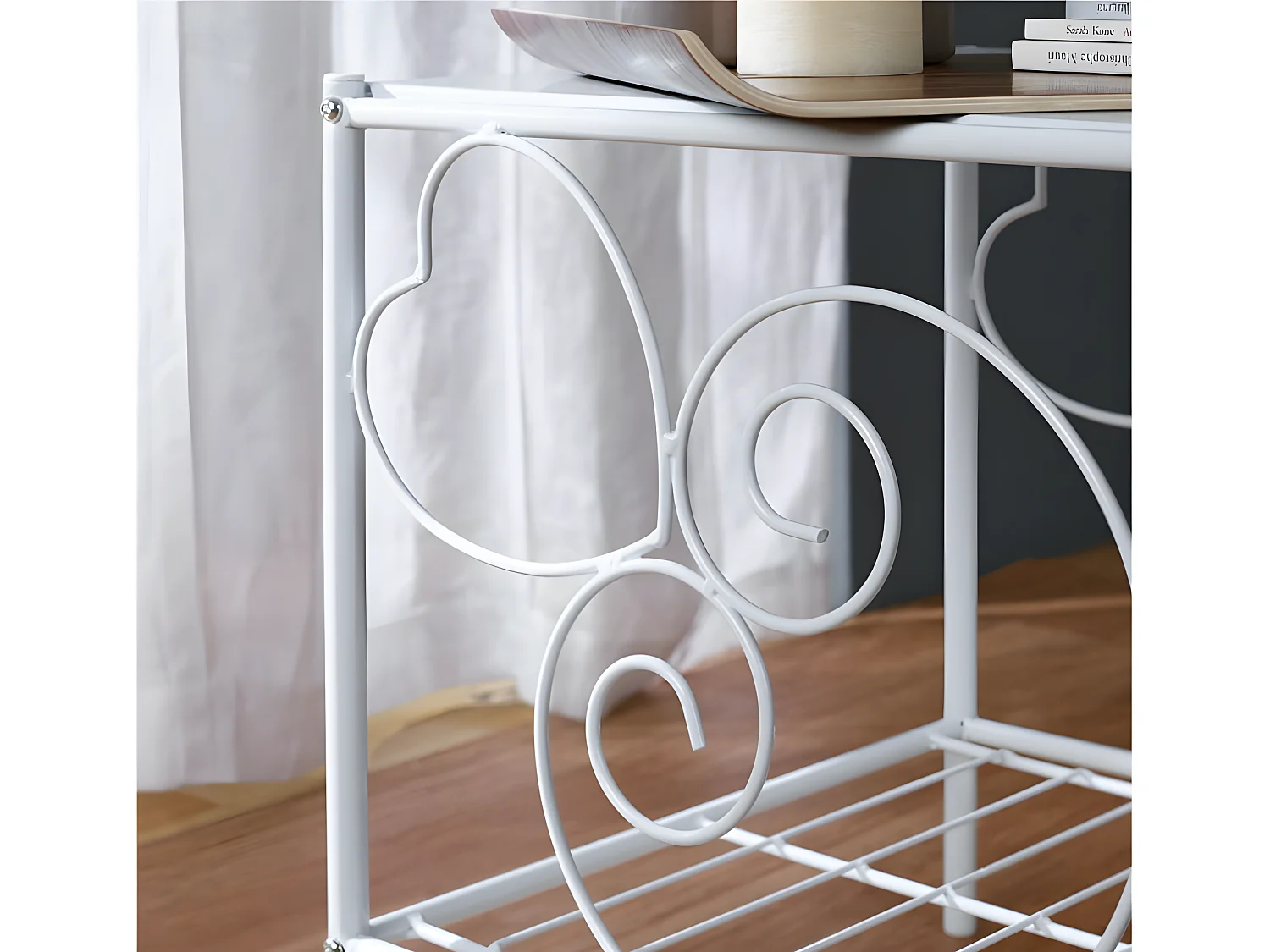 Lot de 2 tables de chevet romantique - 1 tablette - Métal - Blanc - VIVIAN