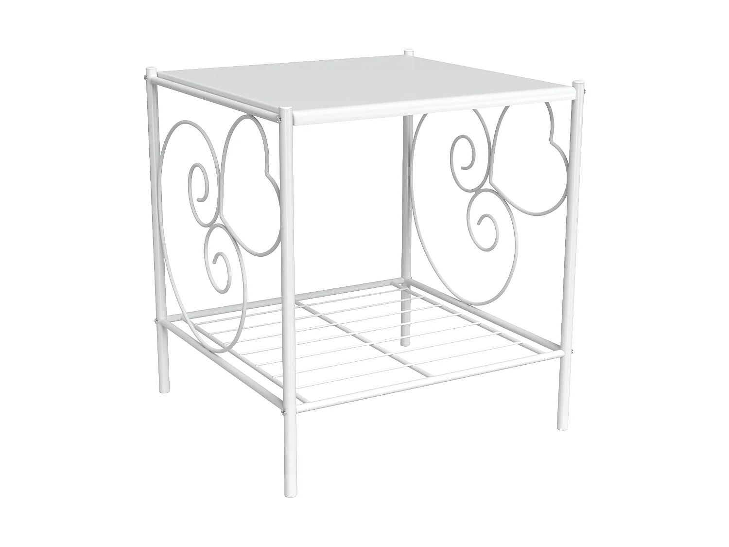 Lot de 2 tables de chevet romantique - 1 tablette - Métal - Blanc - VIVIAN