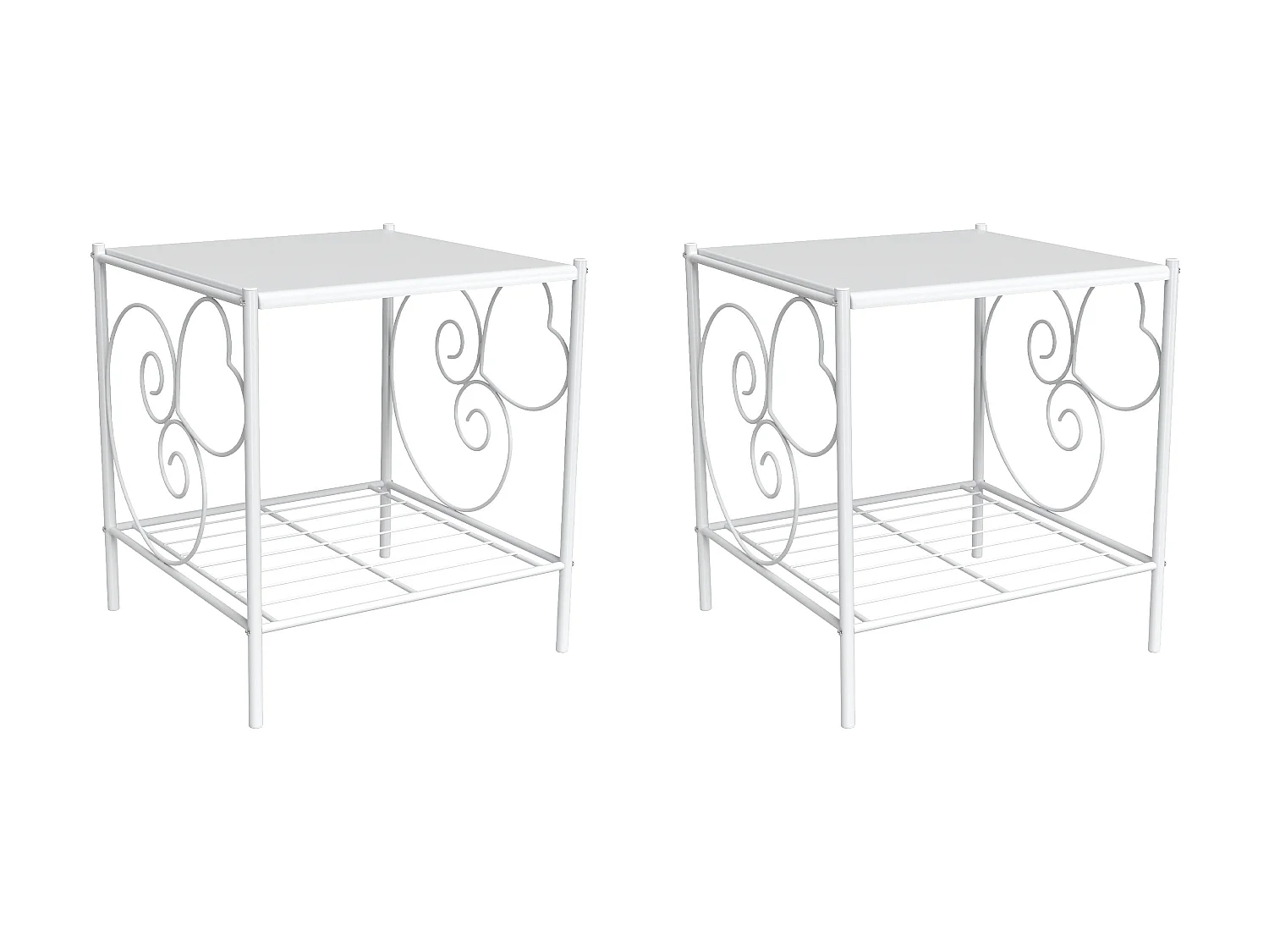 Lot de 2 tables de chevet romantique - 1 tablette - Métal - Blanc - VIVIAN