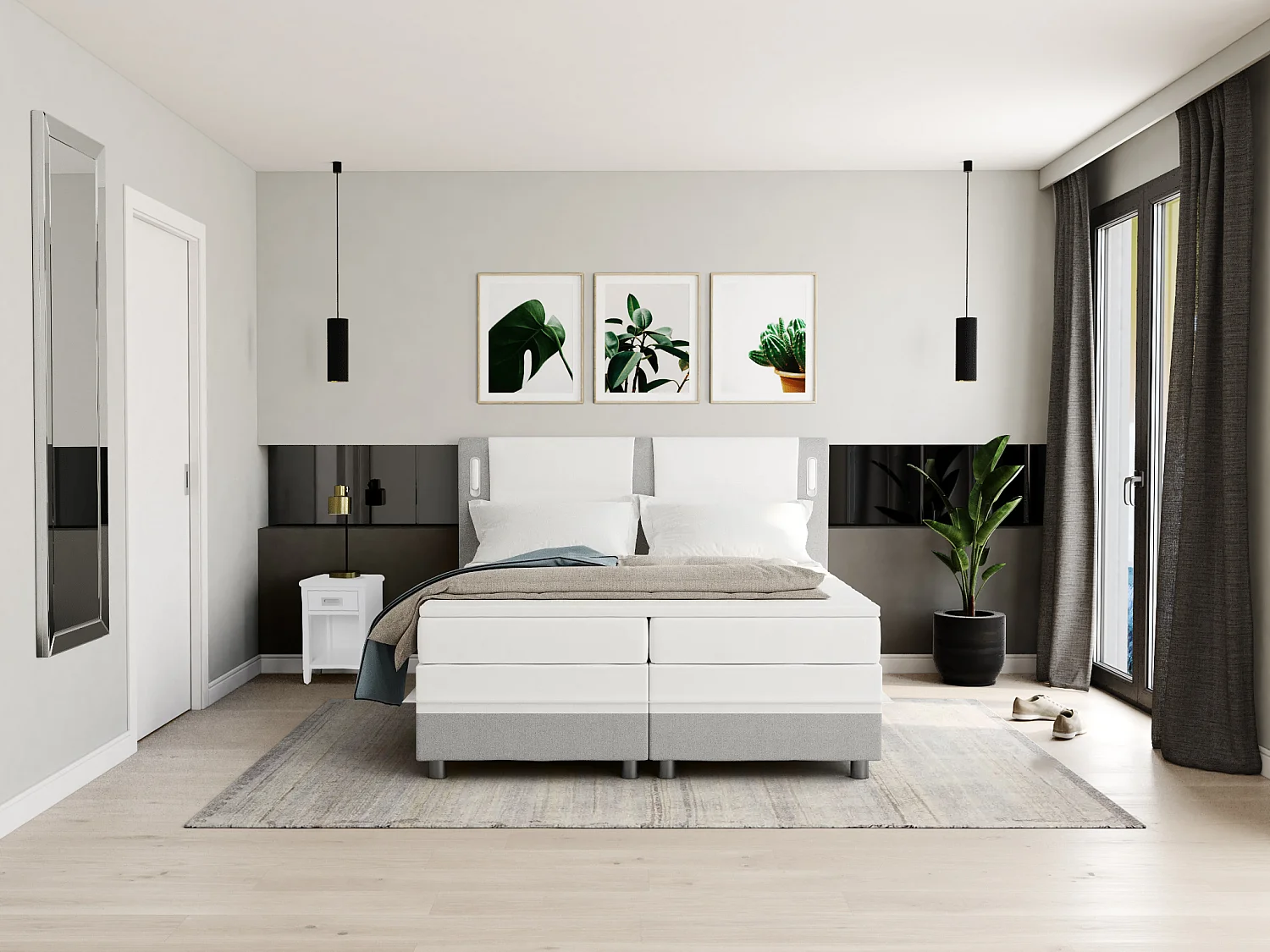 Lot de 2 tables de chevet - 1 tiroir et 1 niche - Pin - Blanc - GUERANDE